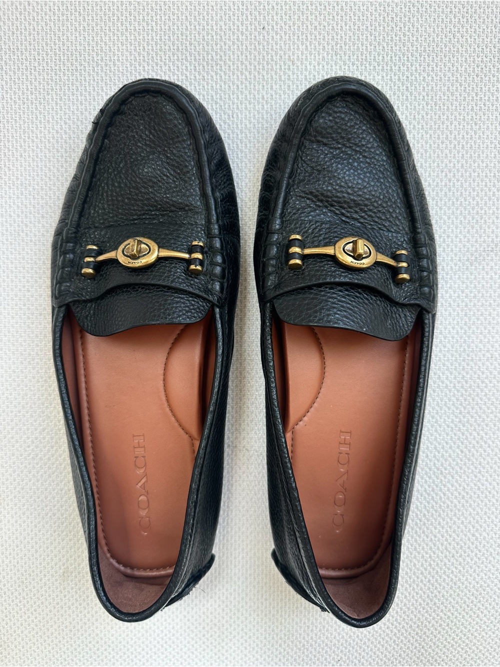 COACH Women Crosby Driver Turnlock Pebbled Leather Loafer Flats Black 8.5 EU 39